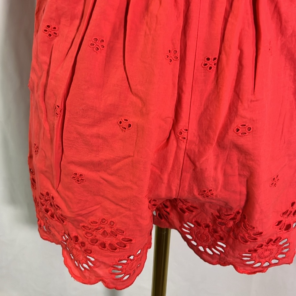 NWOT Japan Coral Pink Embroidered Floral Eyelet Sleeveless Cotton Romper - Picture 14 of 16